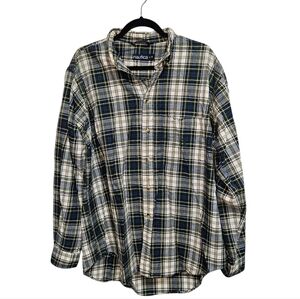 Nautica mens green multicolor plaid button down cotton flannel shirt size large